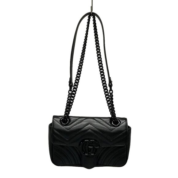 Auth GUCCI GG Marmont Mini Shoulder Bag 446744 Black Leather - Shoulder Bag - Picture 1 of 13